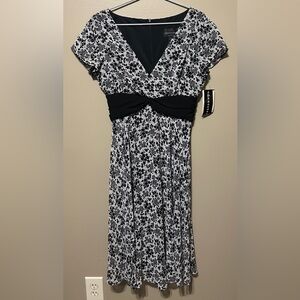 Connected Apparel Black and White Floral Midi Dress